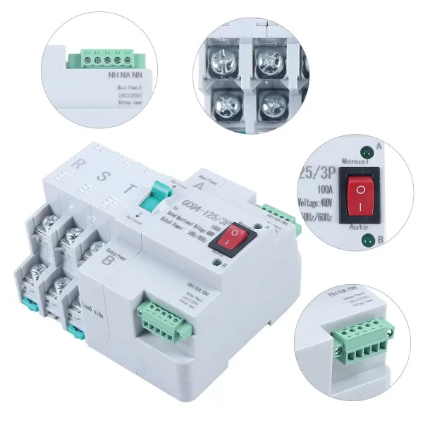 Transfer Switch Double Power Automatic Switch 230V AC 3P 63A Mini Transfer Switch for Home