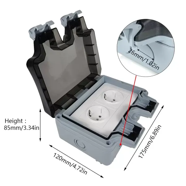 Wall socket for IP66 outdoor use, waterproof and dustproof socket