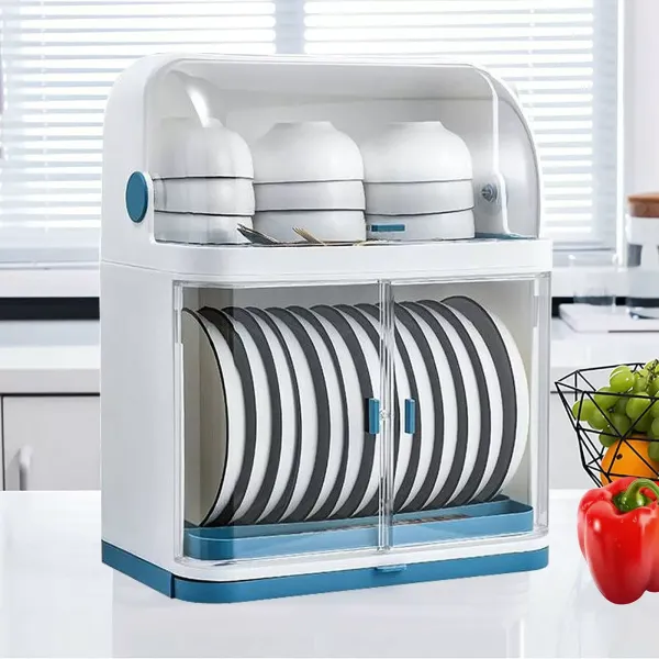 2-Tier Plastic Dish Drying Rack with Dust Cover 2-Tier Plastic Dish Drying Rack with Dust Cover