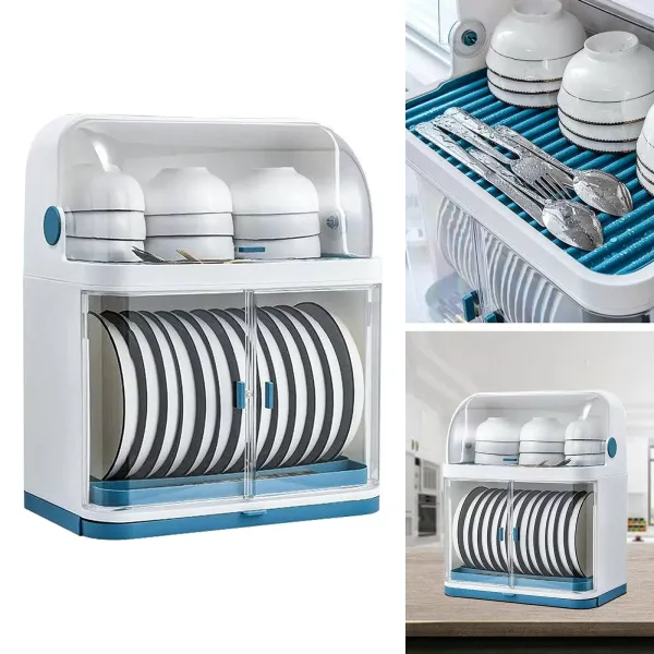 2-Tier Plastic Dish Drying Rack with Dust Cover 2-Tier Plastic Dish Drying Rack with Dust Cover