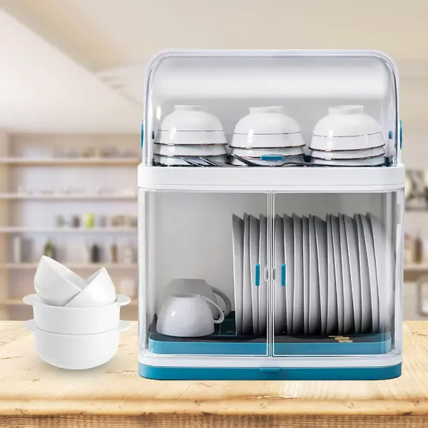 2-Tier Plastic Dish Drying Rack with Dust Cover 2-Tier Plastic Dish Drying Rack with Dust Cover
