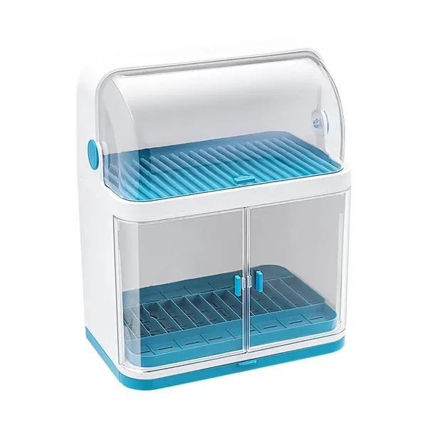 2-Tier Plastic Dish Drying Rack with Dust Cover