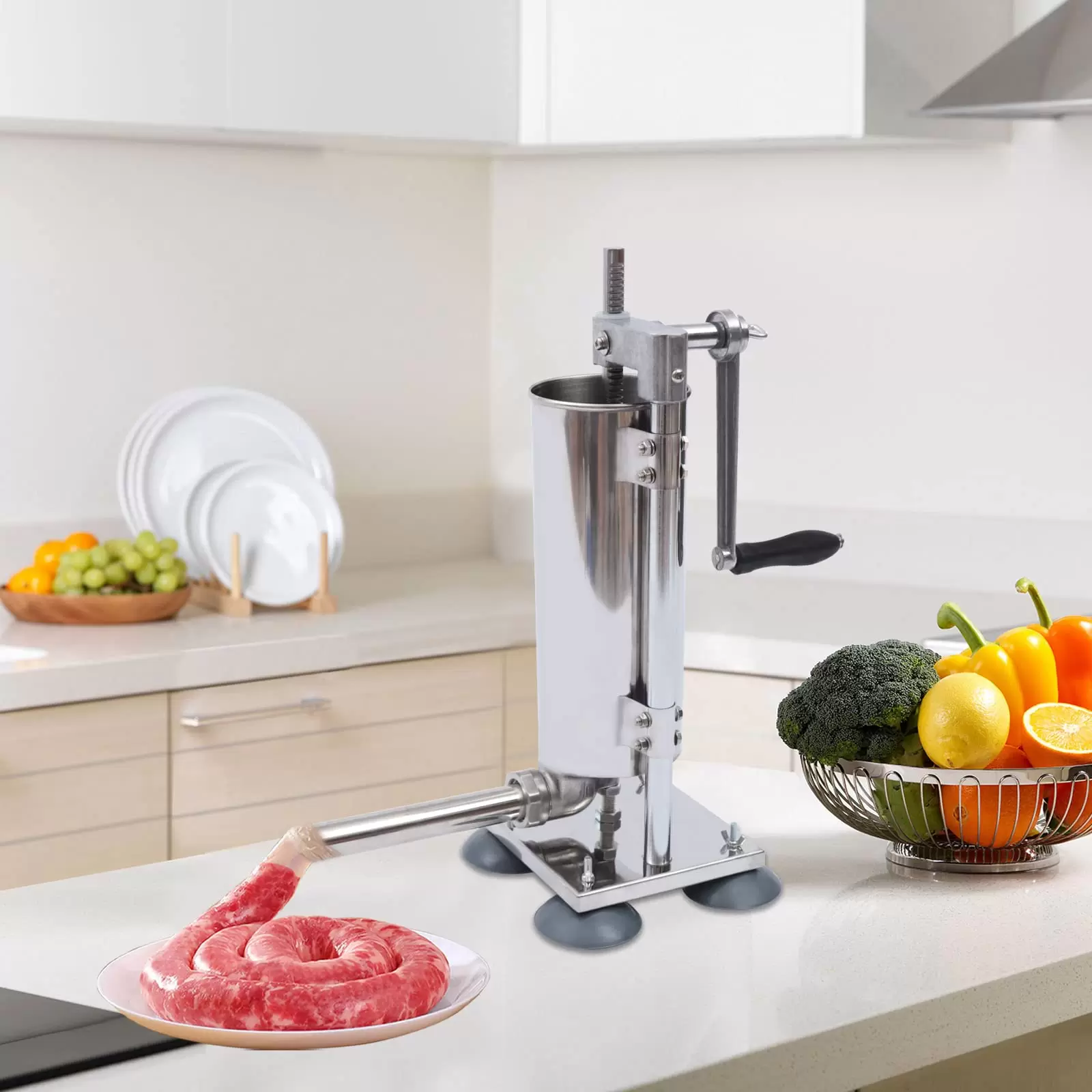 Sausage Filling Machine 3L Aluminum Alloy Manual Sausage Stuffer Sprayer with 4 Silicone Suction Cups with 4 Stainless Steel Filling Tubes and 7 Tubes Sausage Filling Machine 3L Aluminum Alloy Manual Sausage Stuffer Sprayer with 4 Silicone Suction Cups with 4 Stainless Steel Filling Tubes and 7 Tubes