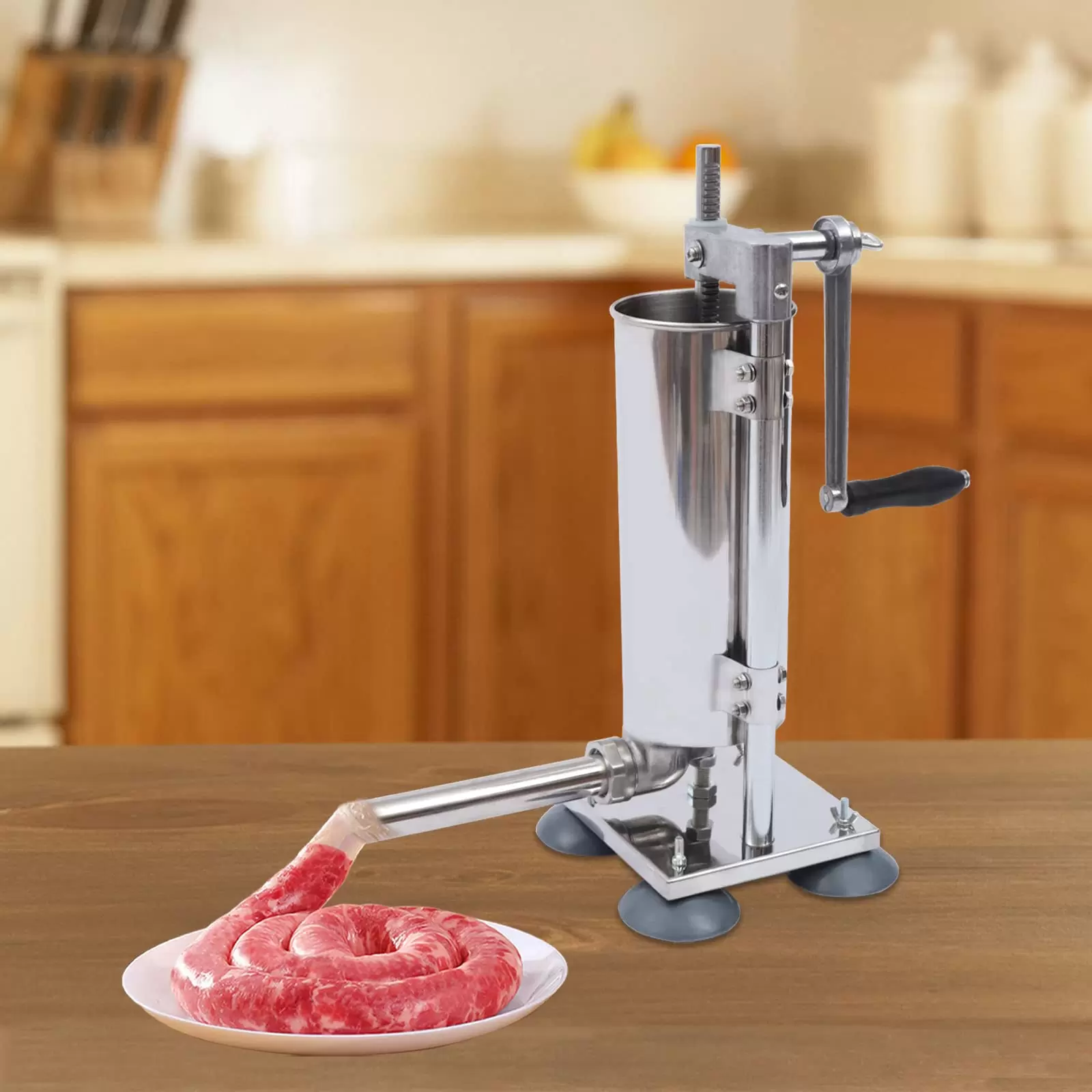 Sausage Filling Machine 3L Aluminum Alloy Manual Sausage Stuffer Sprayer with 4 Silicone Suction Cups with 4 Stainless Steel Filling Tubes and 7 Tubes Sausage Filling Machine 3L Aluminum Alloy Manual Sausage Stuffer Sprayer with 4 Silicone Suction Cups with 4 Stainless Steel Filling Tubes and 7 Tubes