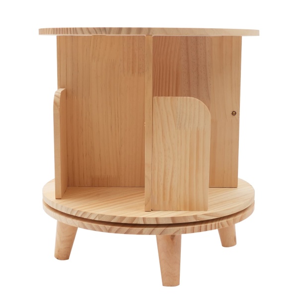 Wooden Rotating Bookshelf - Wooden Shelf - 4 Compartments for Office and Household - Small Side Table