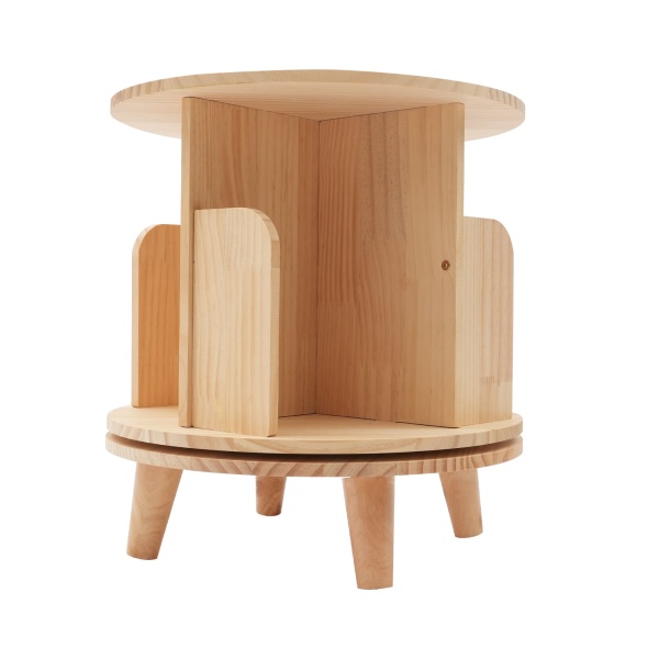 Wooden Rotating Bookshelf - Wooden Shelf - 4 Compartments for Office and Household - Small Side Table