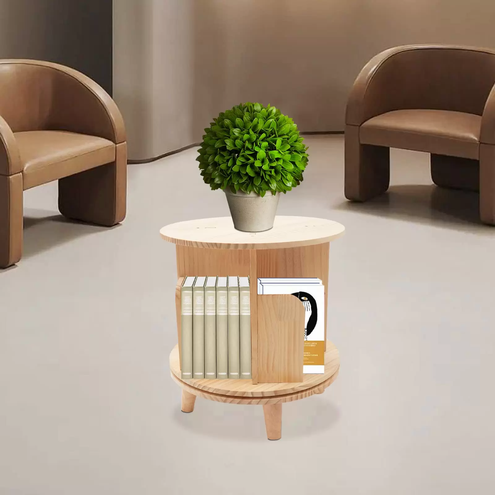 Wooden Rotating Bookshelf - Wooden Shelf - 4 Compartments for Office and Household - Small Side Table Wooden Rotating Bookshelf - Wooden Shelf - 4 Compartments for Office and Household - Small Side Table