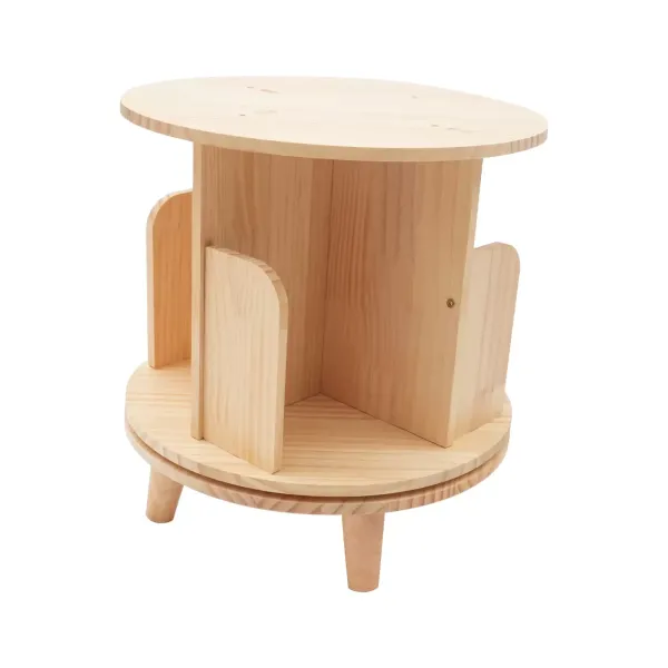 Wooden Rotating Bookshelf - Wooden Shelf - 4 Compartments for Office and Household - Small Side Table