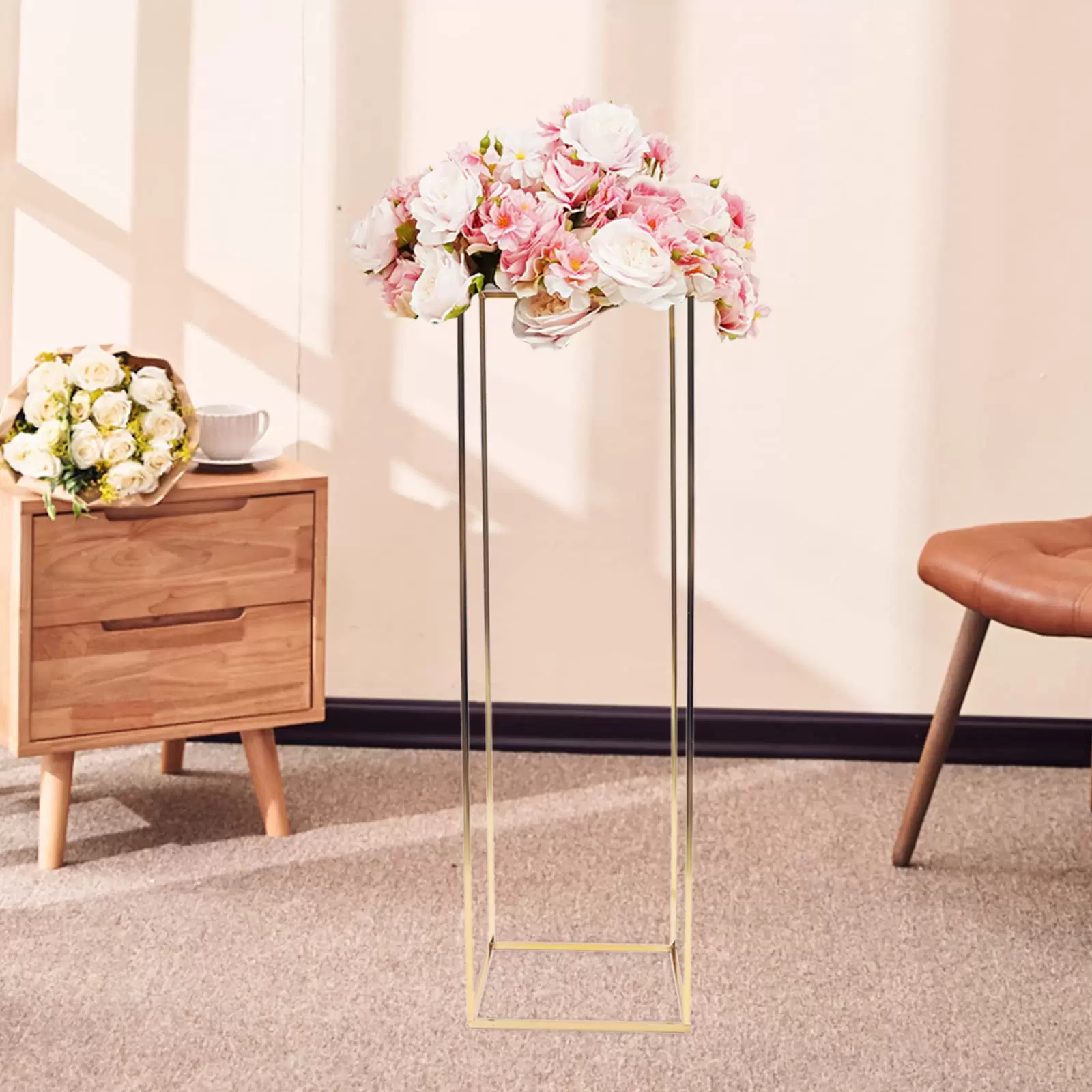 Metal Flower Stand, Modern Gold, Square, Wedding, Party Table Decoration, 29 x 29 x 100 cm