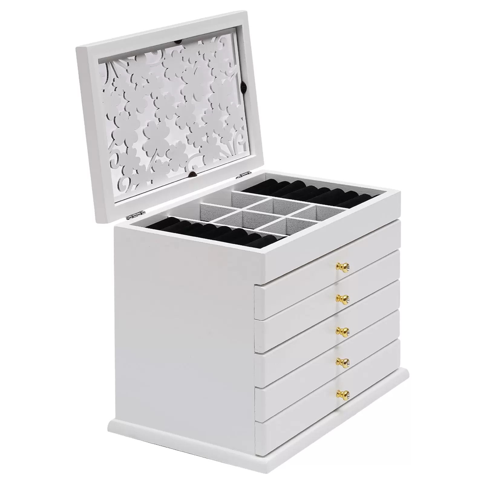 Six-layer Jewelry Box without a Mirror Storage Box for Organizing Sunglasses Watches Hairpins Earrings Rings Bracelets 11.6*7.3*6.9 In White Six-layer Jewelry Box without a Mirror Storage Box for Organizing Sunglasses Watches Hairpins Earrings Rings Bracelets 11.6*7.3*6.9 In White