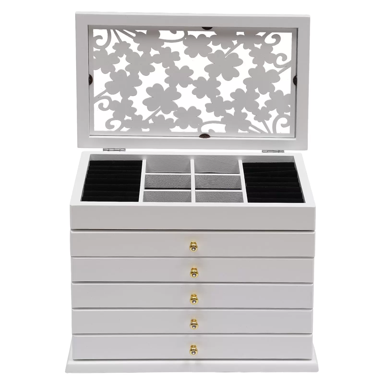 Six-layer Jewelry Box without a Mirror Storage Box for Organizing Sunglasses Watches Hairpins Earrings Rings Bracelets 11.6*7.3*6.9 In White Six-layer Jewelry Box without a Mirror Storage Box for Organizing Sunglasses Watches Hairpins Earrings Rings Bracelets 11.6*7.3*6.9 In White