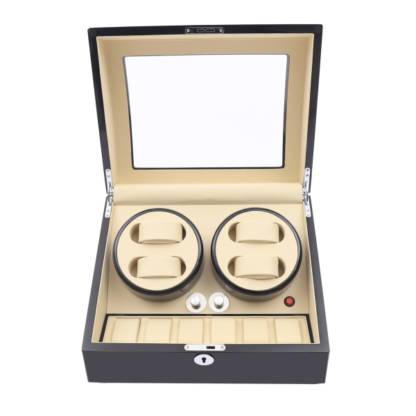 Watch Winder with Quiet Motors Elegance Watch Winder Stylish Watch Winder for 4 Automatic Watches with Watch Storage for 6 Watches in Piano Lacquer Black and White Interior Watch Winder with Quiet Motors Elegance Watch Winder Stylish Watch Winder for 4 Automatic Watches with Watch Storage for 6 Watches in Piano Lacquer Black and White Interior