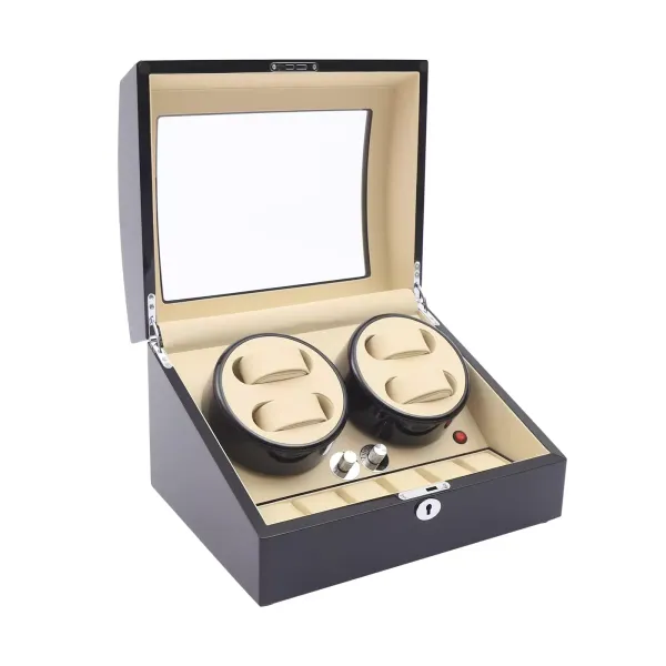 Watch Winder with Quiet Motors Elegance Watch Winder Stylish Watch Winder for 4 Automatic Watches with Watch Storage for 6 Watches in Piano Lacquer Black and White Interior Watch Winder with Quiet Motors Elegance Watch Winder Stylish Watch Winder for 4 Automatic Watches with Watch Storage for 6 Watches in Piano Lacquer Black and White Interior