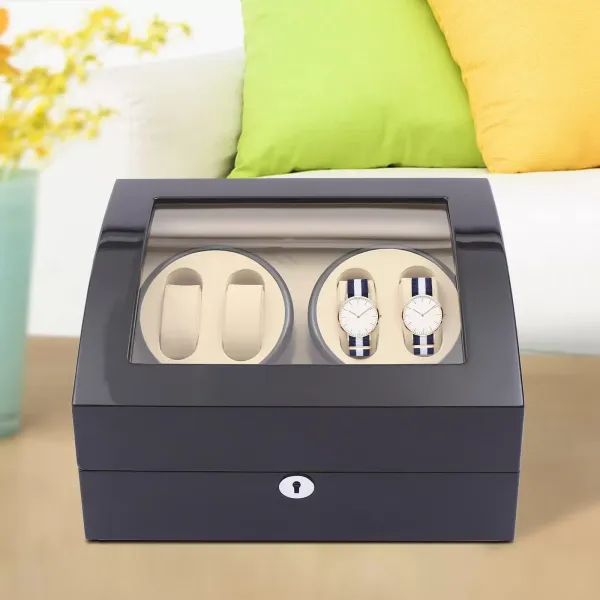 Watch Winder with Quiet Motors Elegance Watch Winder Stylish Watch Winder for 4 Automatic Watches with Watch Storage for 6 Watches in Piano Lacquer Black and White Interior Watch Winder with Quiet Motors Elegance Watch Winder Stylish Watch Winder for 4 Automatic Watches with Watch Storage for 6 Watches in Piano Lacquer Black and White Interior