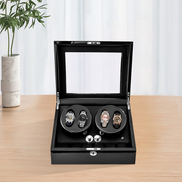 Automatic Watch Winder - 10 Slots - LED - 5 Modes - for Watches and Rings - Polyurethane - Black