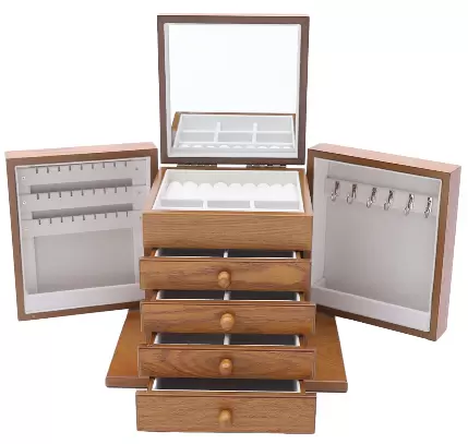 Wooden jewelry box - 5 layers - Jewelry box - with mirror