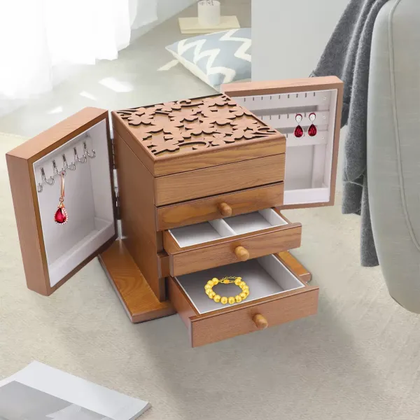 Wooden jewelry box - 5 layers - Jewelry box - with mirror