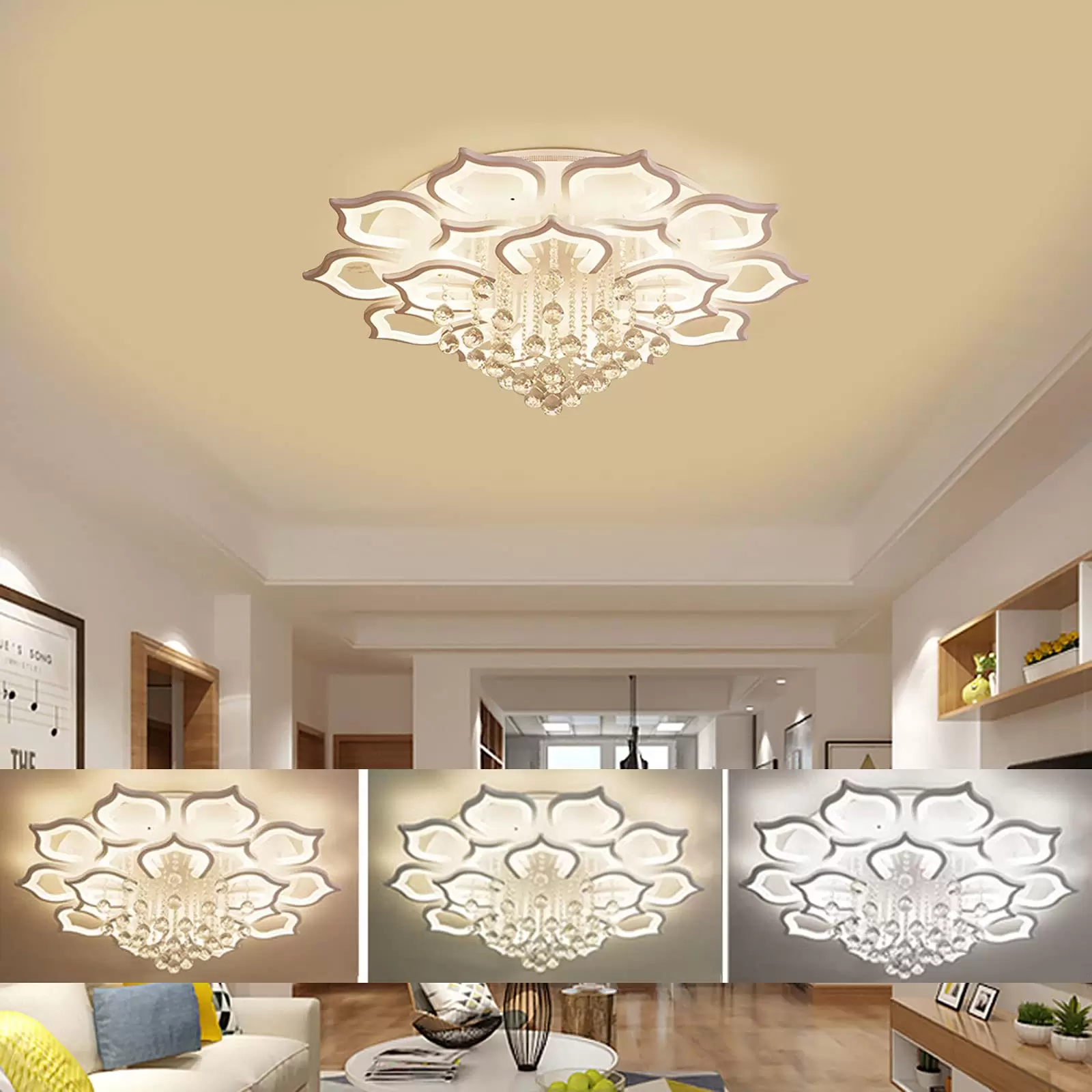 16 Heads Modern LED 96W White Acrylic Dimmable Ceiling Light Fixture with Dimmable Remote Control Modern LED Ceiling Light
