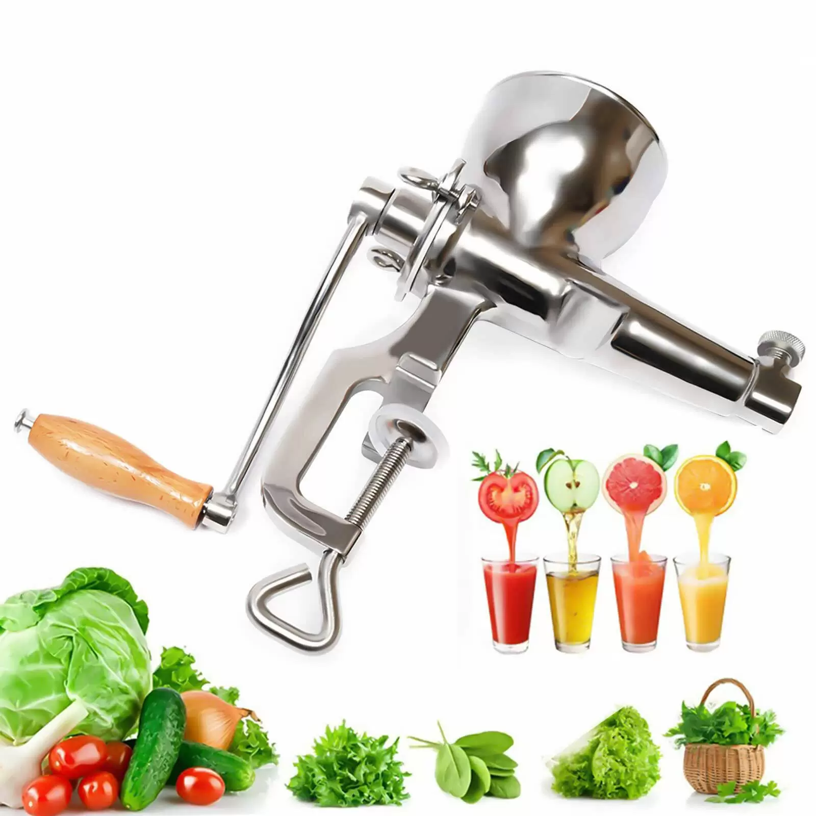 Manual Fruit Juicer, Stainless Steel Fruit and Vegetable Squeezer, Juice Extractor for Kitchen