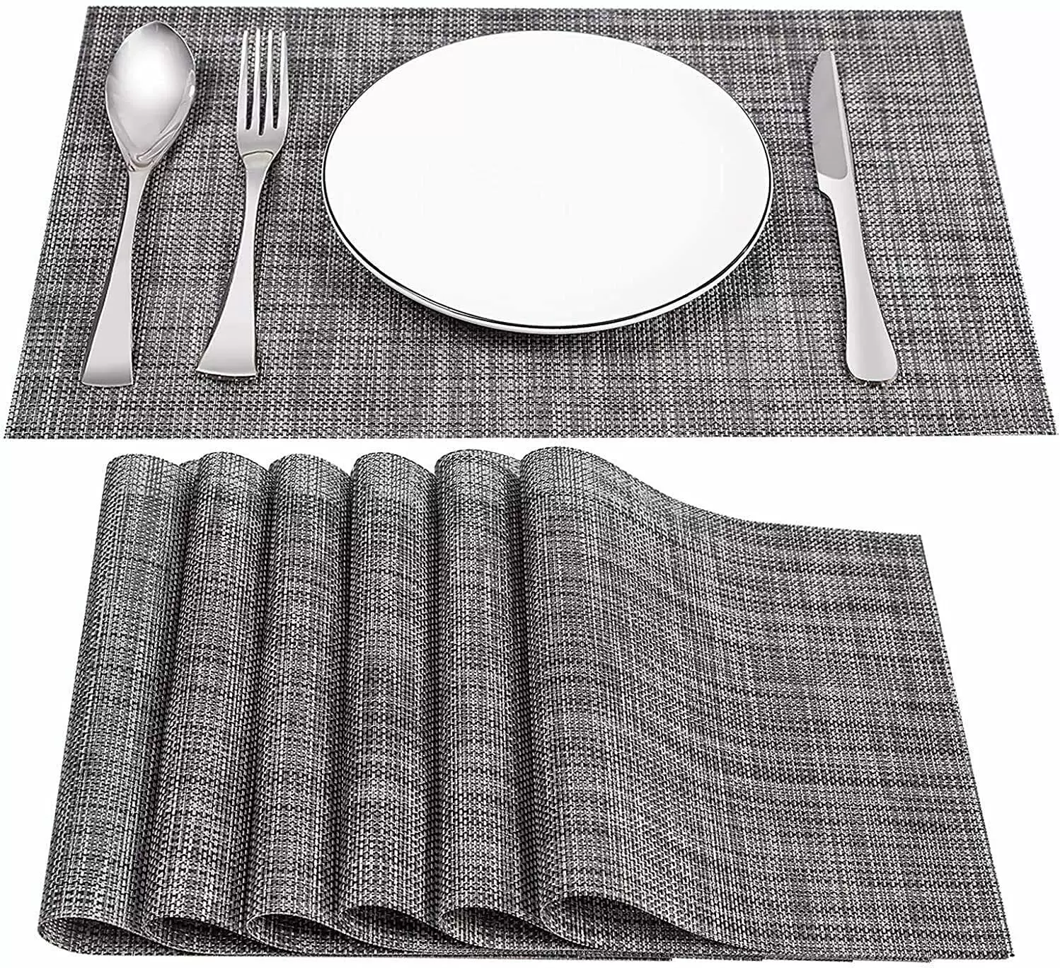 Placemats Set of 4 Non-Slip Washable Placemats 45x30cm PVC Heat Resistant Placemats for Kitchen Restaurant (Grey)