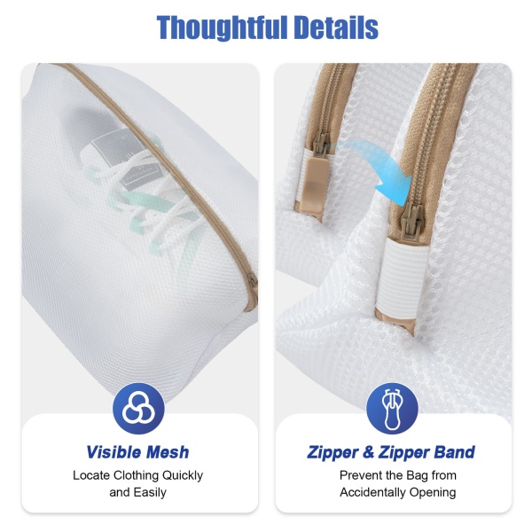 Set of 2 Mesh Laundry Nets with Zipper for Washing Machine Delicates, Thin Underwear and Socks