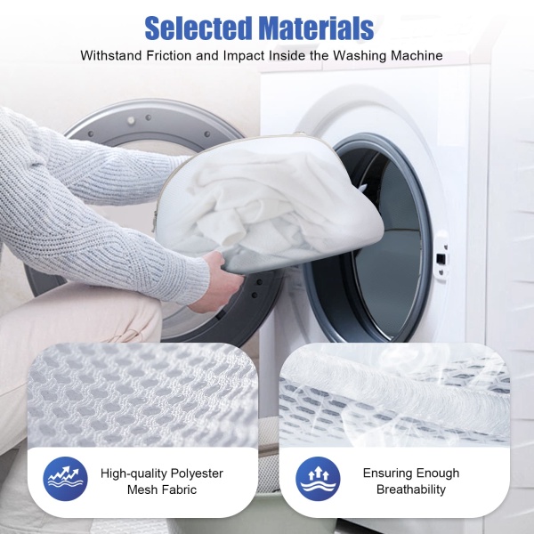 Set of 2 Mesh Laundry Nets with Zipper for Washing Machine Delicates, Thin Underwear and Socks