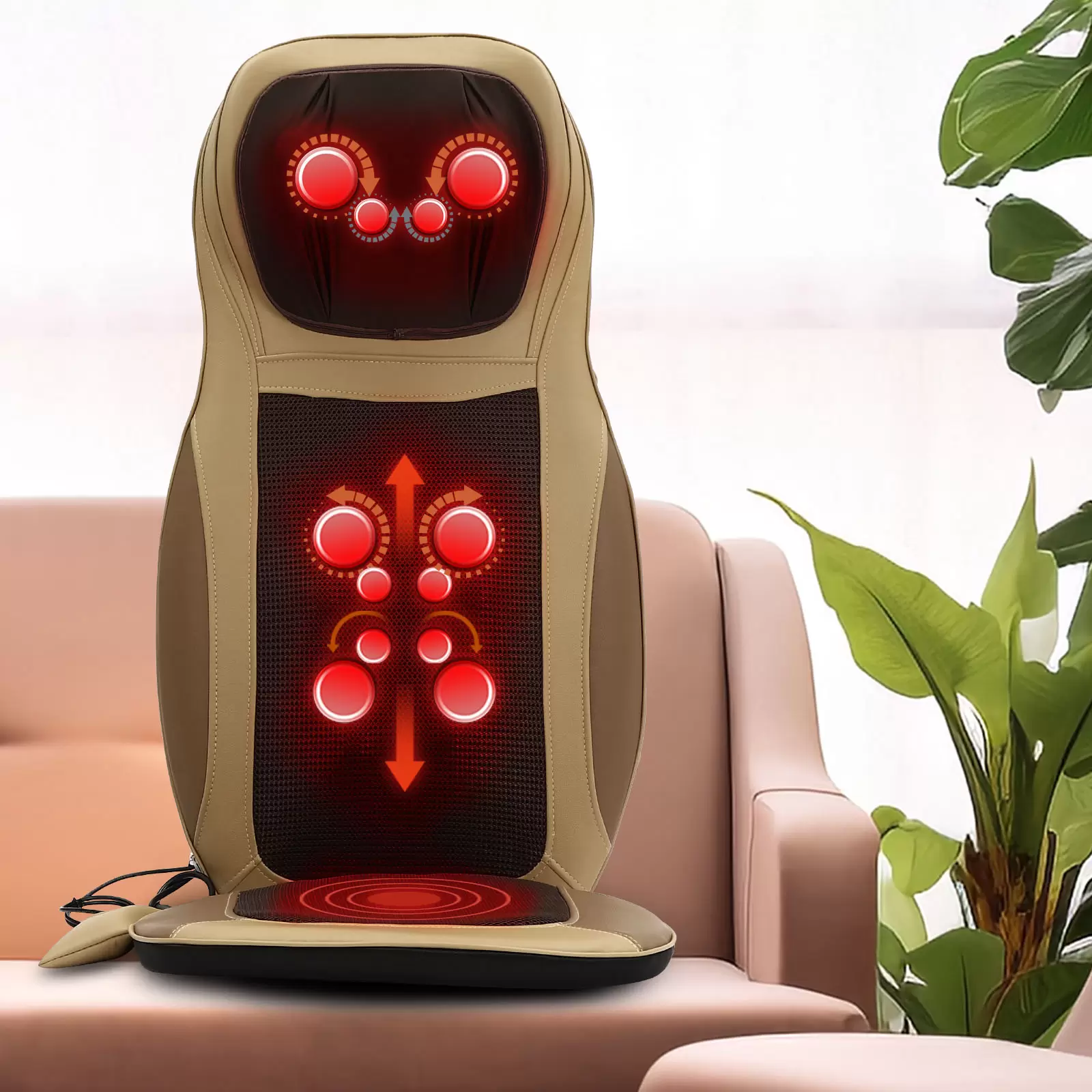 Massage Seat Cover for Armchairs with Heat Function Vibration Function Massage Mat Massage Cushion for Leaning On for Neck Back Color Beige