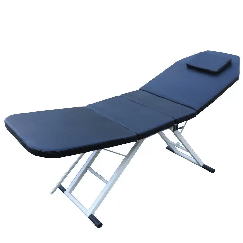 Spa Bed Massage Table Foldable Beauty Bed with Face Hole Removable Pillow Height Adjustable 3 Sections 182*60*60cm PVC Material