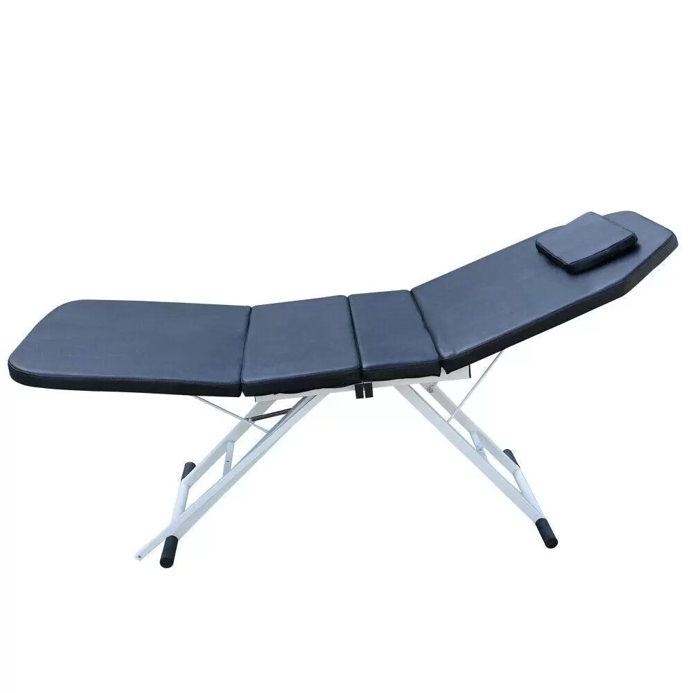Spa Bed Massage Table Foldable Beauty Bed with Face Hole Removable Pillow Height Adjustable 3 Sections 182*60*60cm PVC Material