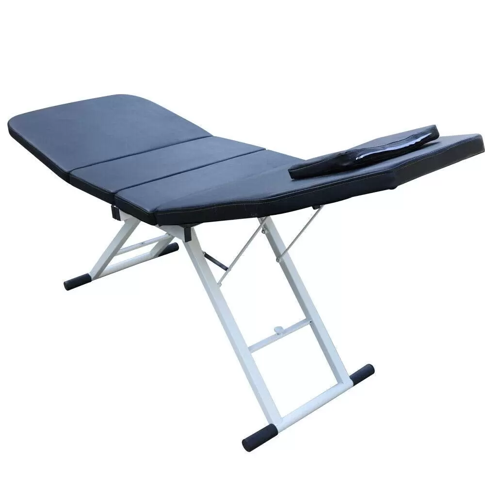 Spa Bed Massage Table Foldable Beauty Bed with Face Hole Removable Pillow Height Adjustable 3 Sections 182*60*60cm PVC Material
