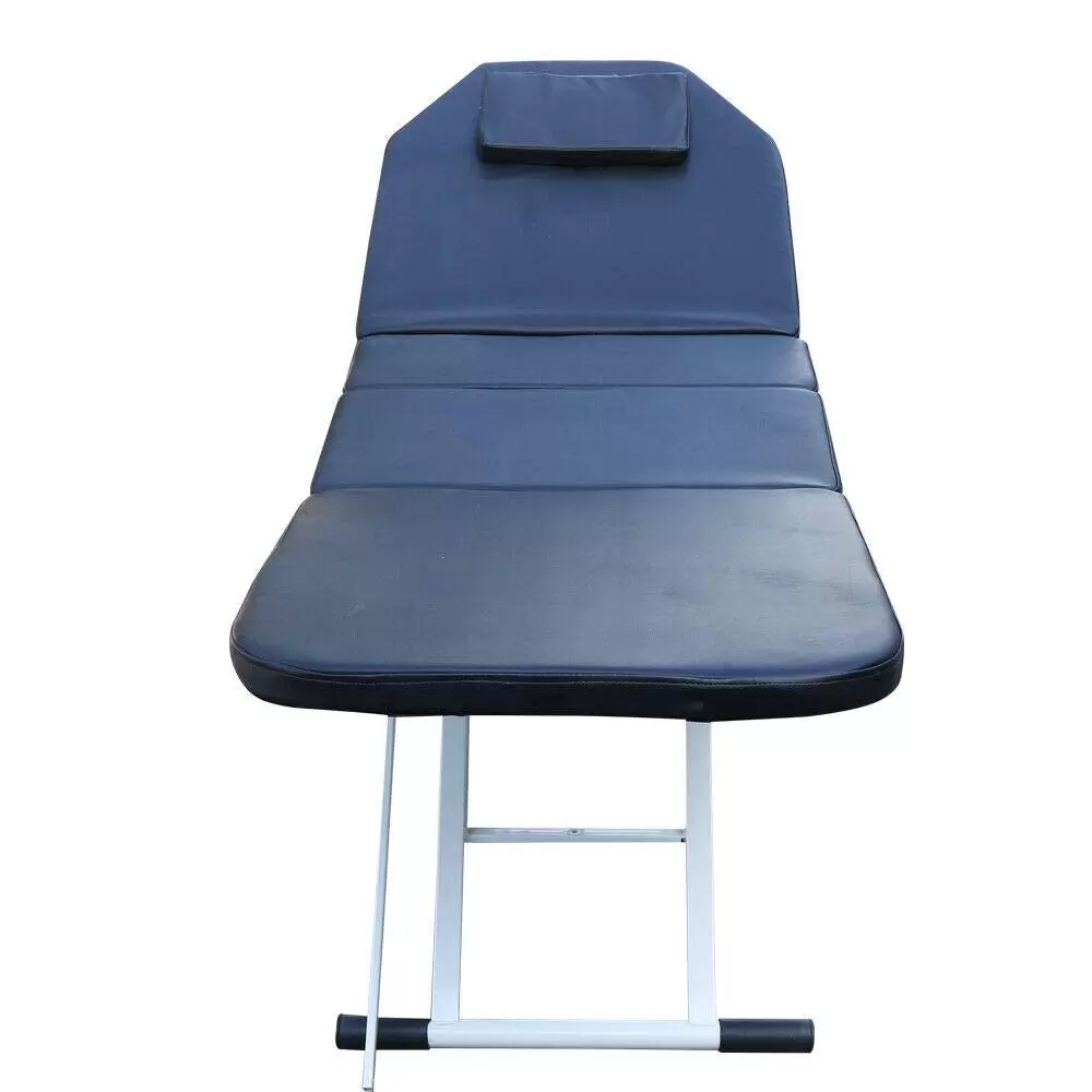 Spa Bed Massage Table Foldable Beauty Bed with Face Hole Removable Pillow Height Adjustable 3 Sections 182*60*60cm PVC Material