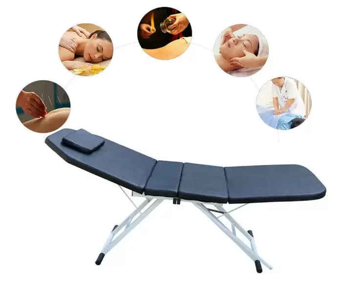 Spa Bed Massage Table Foldable Beauty Bed with Face Hole Removable Pillow Height Adjustable 3 Sections 182*60*60cm PVC Material