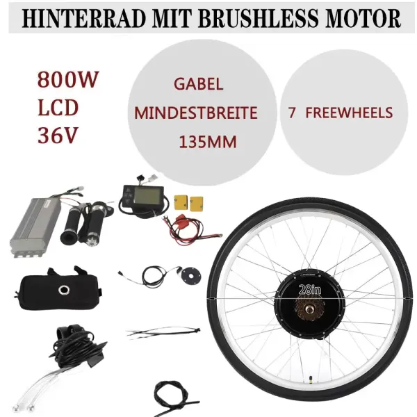28" 36V 800W Rear Wheel Rear Motor LCD E-bike Electric Bike Conversion Kit Electric Bicycle Modified Set