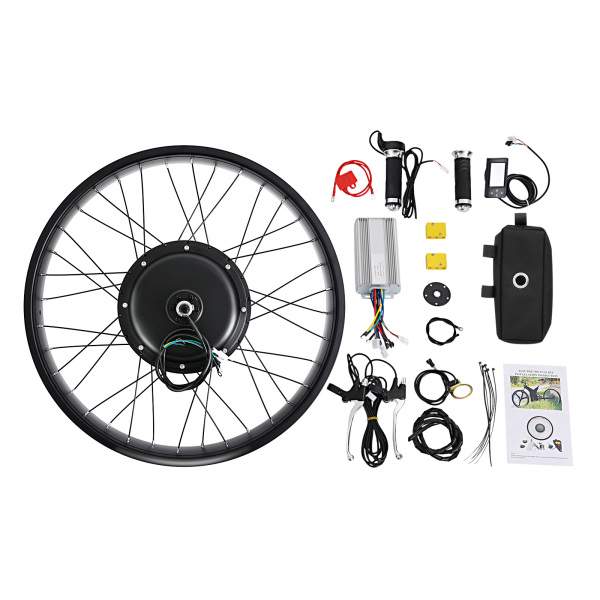 26" 48V 1500W Electric Bike Conversion Kit 2 Brake Handles LCD Display Rear Wheel Fat Snow Tire Electric Bicycle 48V 1500W with LCD
