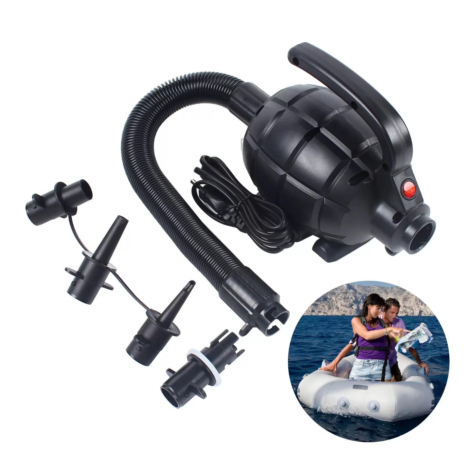 600 W electric air pump - For inflatable boats - 1000 l/min - 2.4 psi inflatable mattress with 4 nozzles for Tumbling Air Track mats 600 W electric air pump - For inflatable boats - 1000 l/min - 2.4 psi inflatable mattress with 4 nozzles for Tumbling Air Track mats