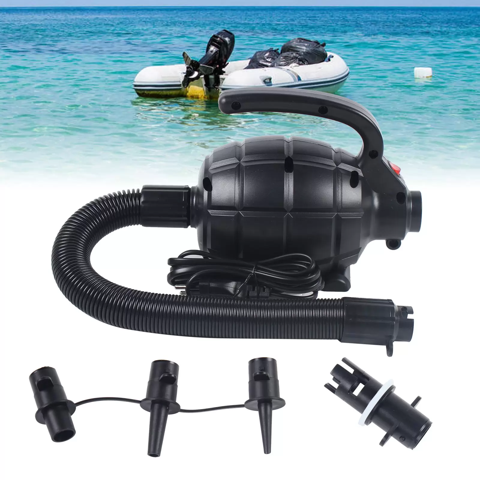600 W electric air pump - For inflatable boats - 1000 l/min - 2.4 psi inflatable mattress with 4 nozzles for Tumbling Air Track mats 600 W electric air pump - For inflatable boats - 1000 l/min - 2.4 psi inflatable mattress with 4 nozzles for Tumbling Air Track mats