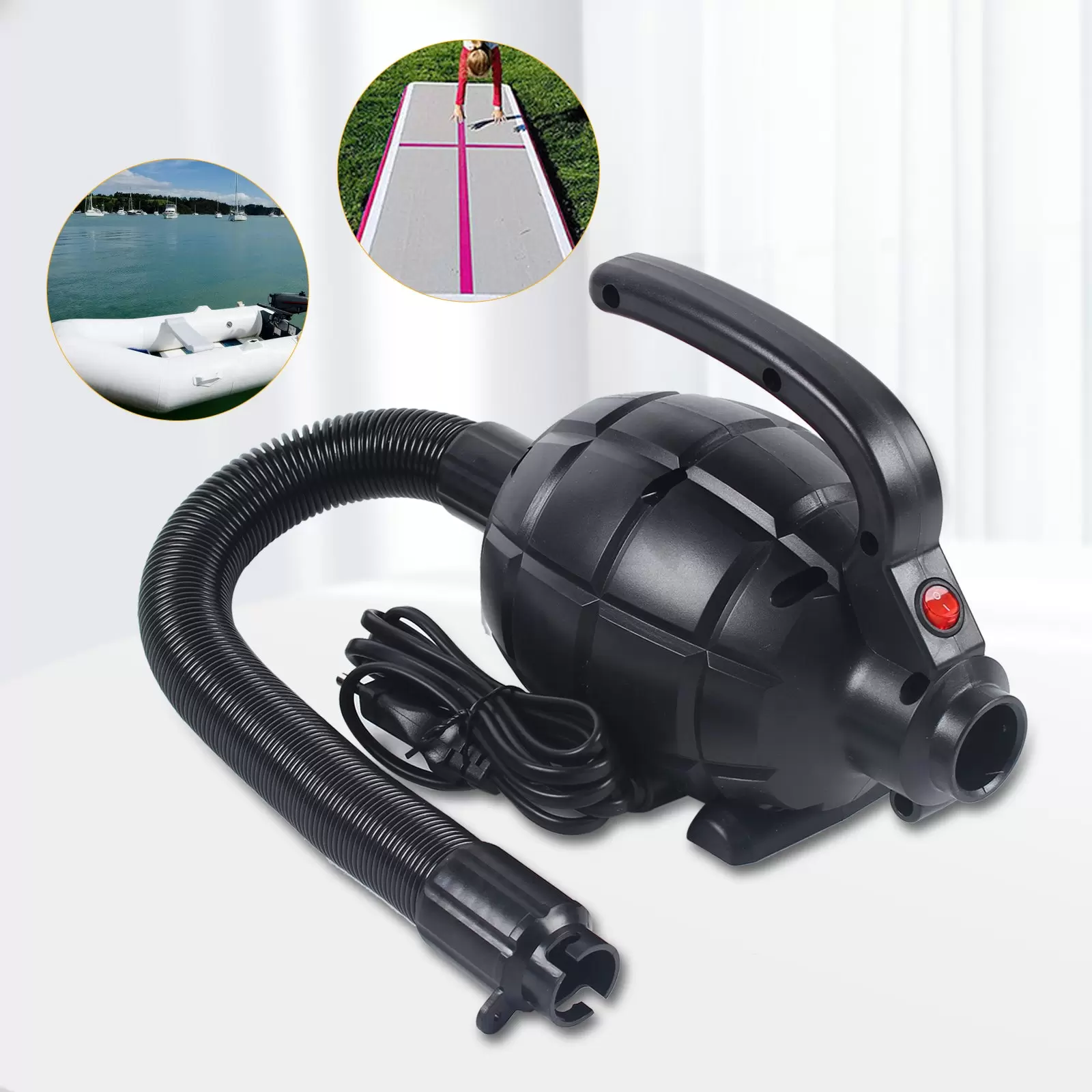 600 W electric air pump - For inflatable boats - 1000 l/min - 2.4 psi inflatable mattress with 4 nozzles for Tumbling Air Track mats 600 W electric air pump - For inflatable boats - 1000 l/min - 2.4 psi inflatable mattress with 4 nozzles for Tumbling Air Track mats
