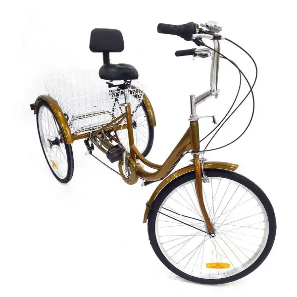 24 Inch With Basket 6 Speed Adult Tricycle Adjustable Handlebar With Backrest For Men Women Elderly Suitable For Small Stores And Supermarkets
