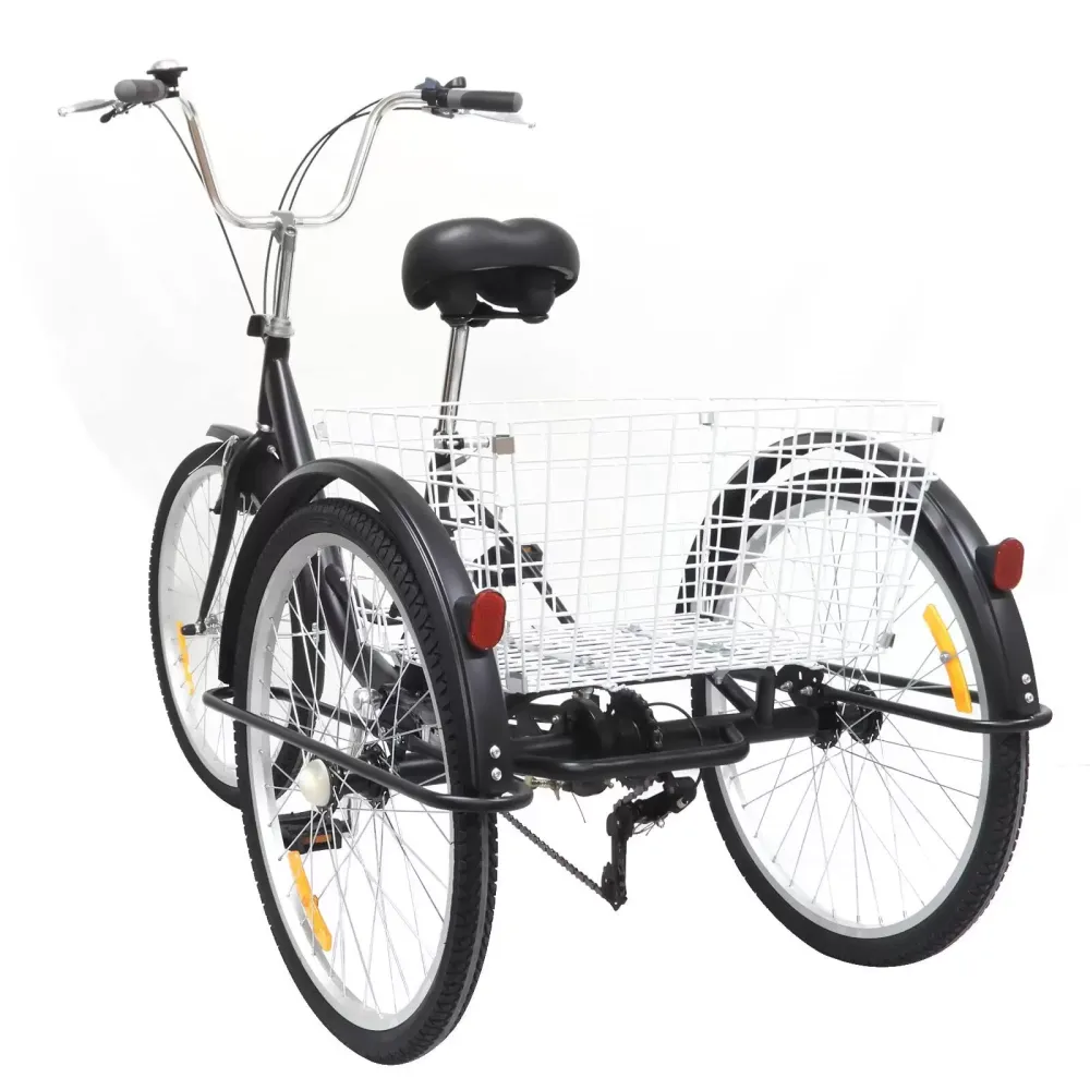 24" Adult Bike Tricycle 6 Speed 3 Wheel Tricycle for Adults and Seniors