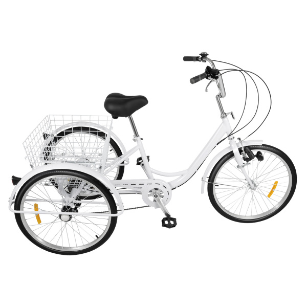 Adult Tricycle 6 Speed 24 Inch 3 Wheels Durable and Sturdy Adult Tricycle with Shopping Basket Older Adult Tricycle
