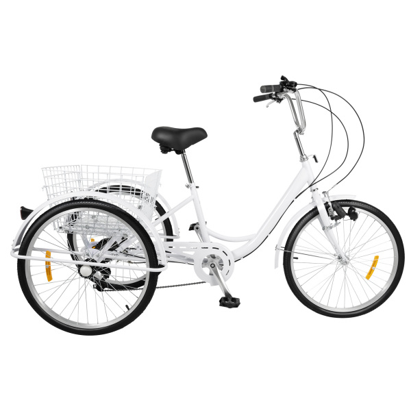 Adult Tricycle 6 Speed 24 Inch 3 Wheels Durable and Sturdy Adult Tricycle with Shopping Basket Older Adult Tricycle
