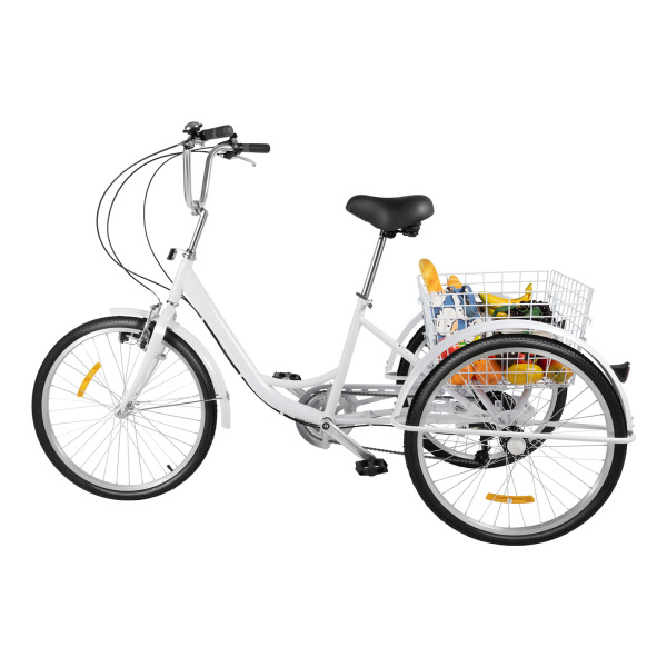 Adult Tricycle 6 Speed 24 Inch 3 Wheels Durable and Sturdy Adult Tricycle with Shopping Basket Older Adult Tricycle