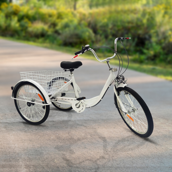 Adult Tricycle 6 Speed 24 Inch 3 Wheels Durable and Sturdy Adult Tricycle with Shopping Basket Older Adult Tricycle