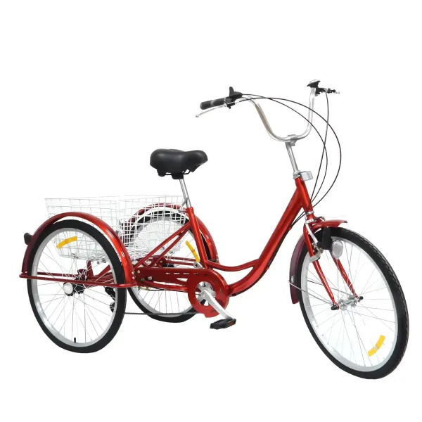 24 Inch Tricycle for Adult 6 Speed Tricycle with Basket and Light Adults