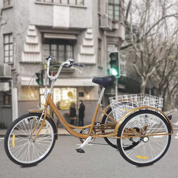 Adult Tricycle 24" Adult Tricycle - 3 Wheel Bicycle for Adults (Gold)