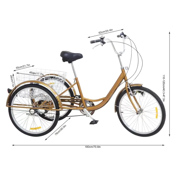 Adult Tricycle 24" Adult Tricycle - 3 Wheel Bicycle for Adults (Gold) Adult Tricycle 24" Adult Tricycle - 3 Wheel Bicycle for Adults (Gold)