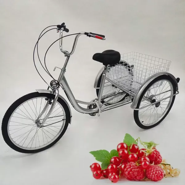 24" 3 Wheel Bike with Basket, 6 Speed Adult Bike - Height Adjustable - Carbon Steel Housing - For Outdoor Sports