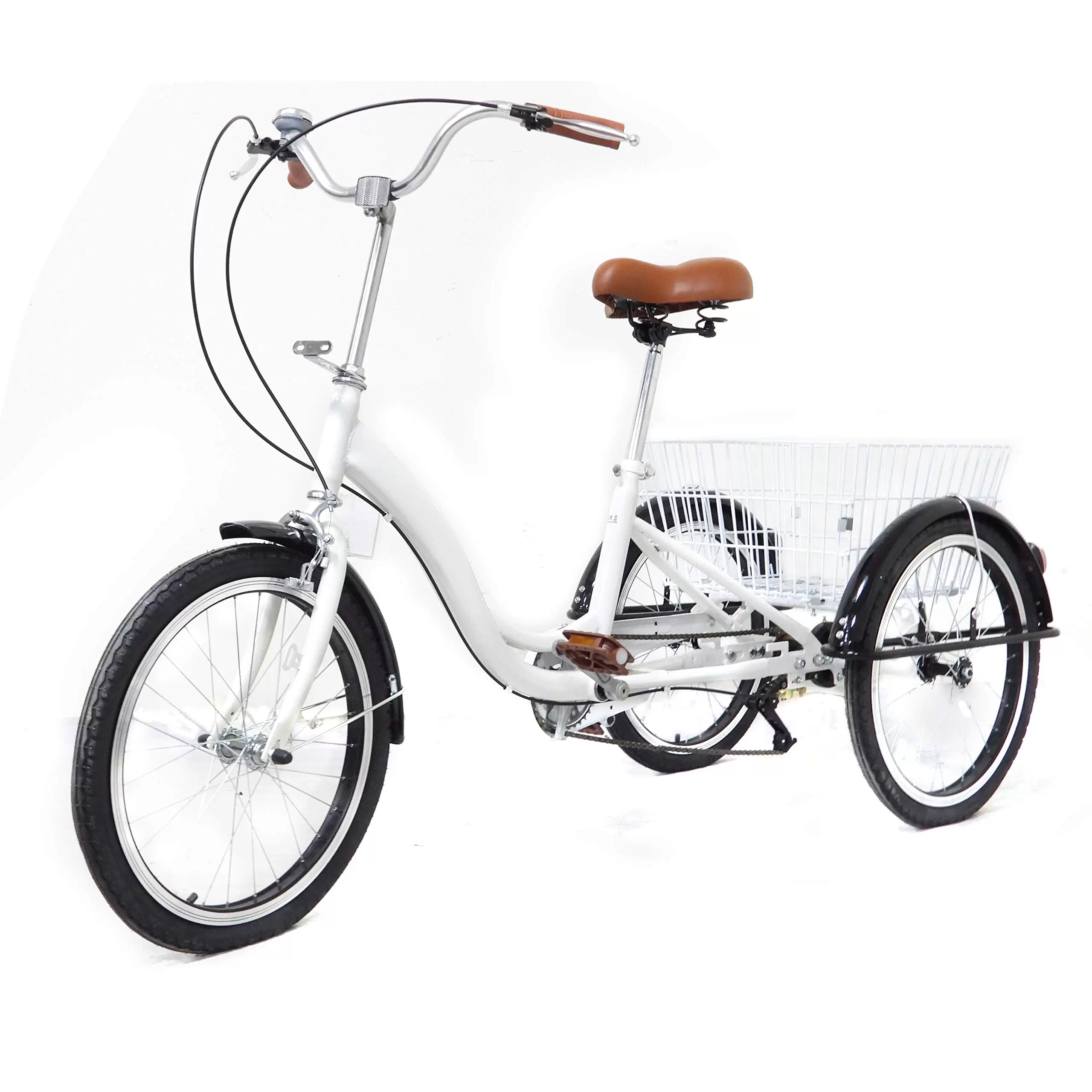20 Inch 3 Wheels Tricycle Adult Tricycle Single Speed+Basket Bicycle White Bike Safe High-quality Tricycle Bike High-carbon Steel Bike
