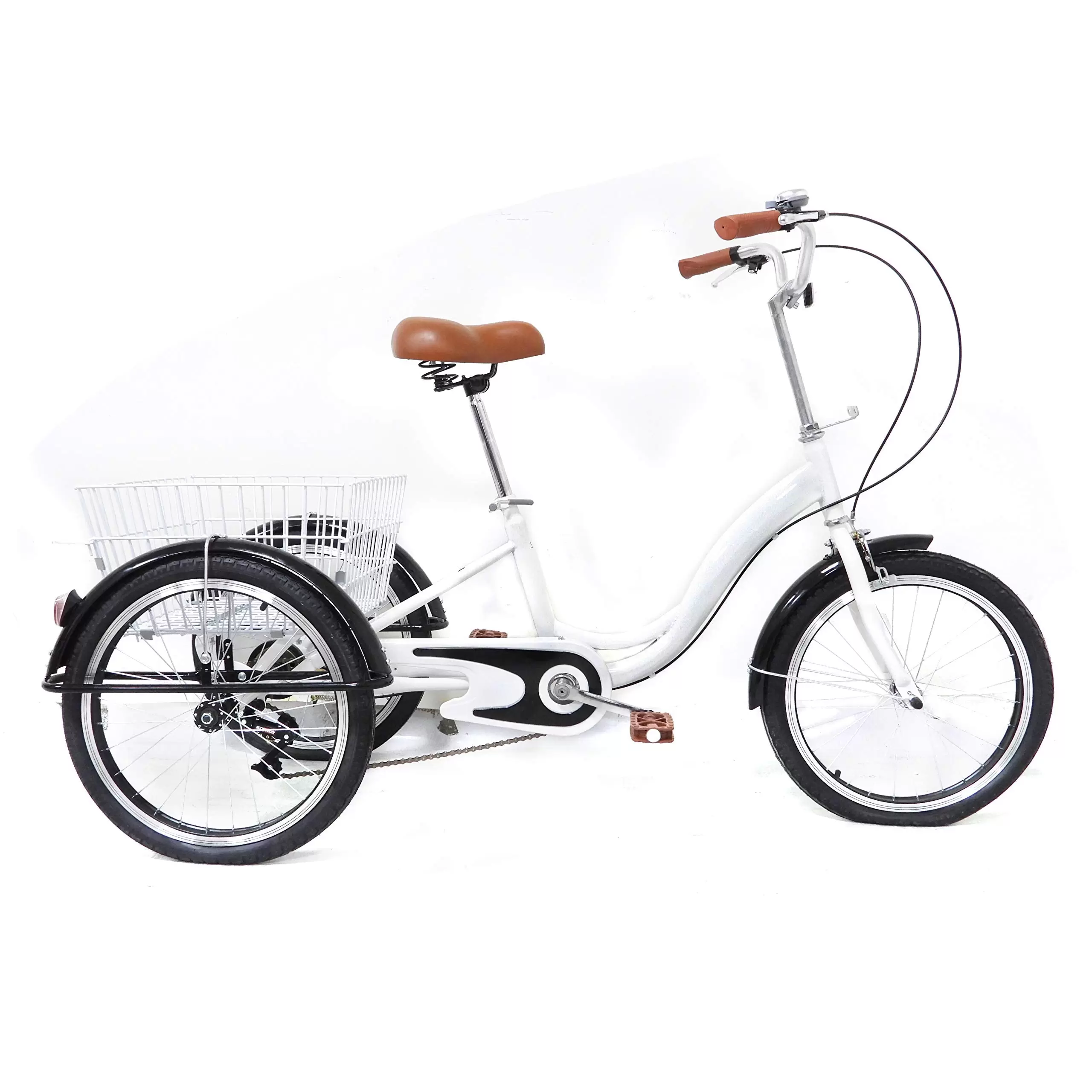 20 Inch 3 Wheels Tricycle Adult Tricycle Single Speed+Basket Bicycle White Bike Safe High-quality Tricycle Bike High-carbon Steel Bike