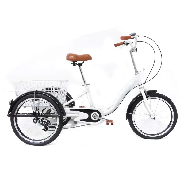 20 Inch 3 Wheels Tricycle Adult Tricycle Single Speed+Basket Bicycle White Bike Safe High-quality Tricycle Bike High-carbon Steel Bike